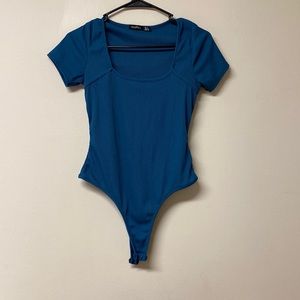 Blue low square neck bodysuit